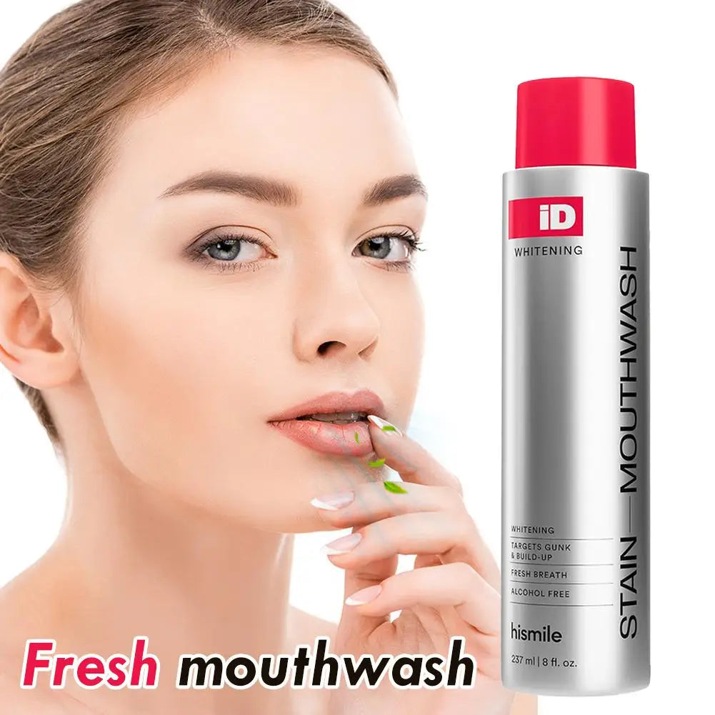 Hismile ID Whitening Stain Mouthwash 237Ml Long-Lasting Fresh Breath Cleans Stains and Plaque Brightens Teeth Oral Care